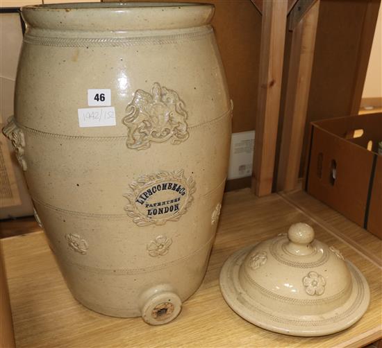 A Victorian Lipscombe & Co stoneware cistern and cover, 69cm